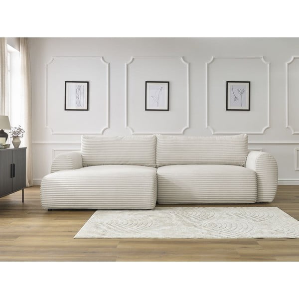 Kremowy sztruksowy rozkładany narożnik (lewostronny) Lucien – Bobochic Paris-image-1