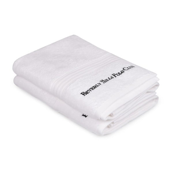 Zestaw dwóch białych ręczników kąpielowych Beverly Hills Polo Club, 137x71 cm