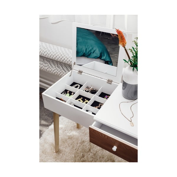 Biała toaletka z lustrem, schowkiem na biżuterię i stołkiem Bonami Essentials Beauty-image-2