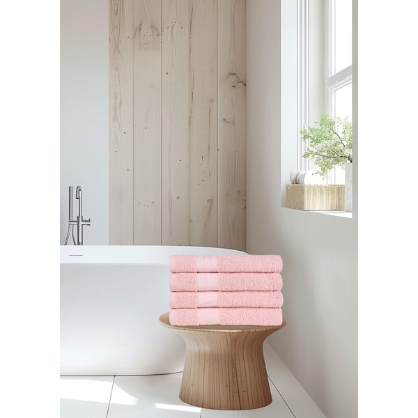 Różowe bawełniane ręczniki frotte zestaw 4 szt. 50x100 cm – Good Morning-image-1
