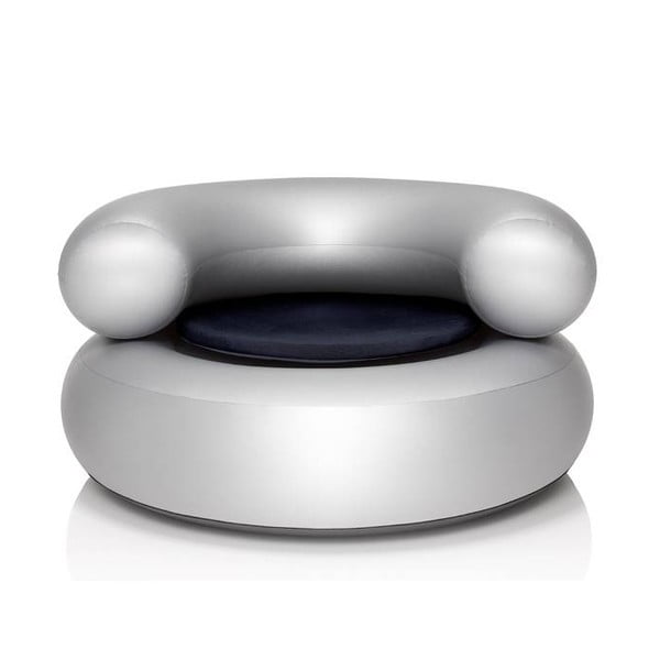 Fotel dmuchany CH-AIR, srebrny z ciemnoniebieską poduszką