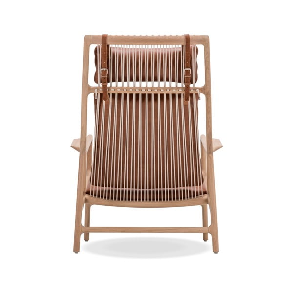 Fotel z konstrukcją z litego drewna dębowego i karmelowym siedziskiem z bawolej skóry Gazzda Dedo-image-4