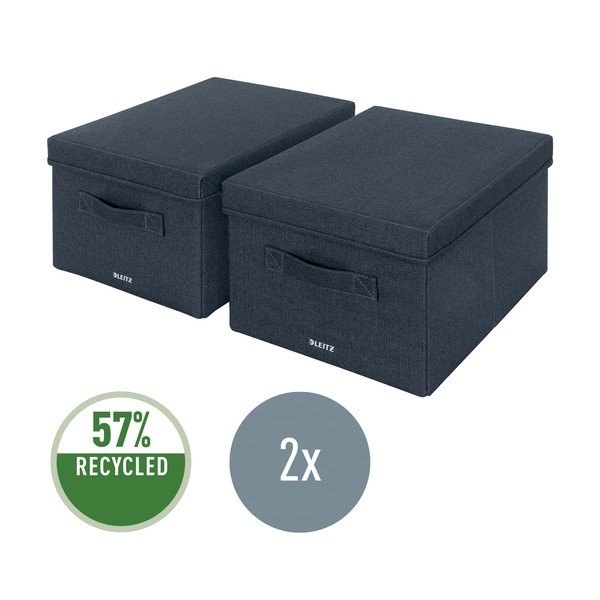 Ciemnoszare tekstylne pojemniki zestaw 2 szt. z pokrywką 28.5x38x20 cm – Leitz-image-4
