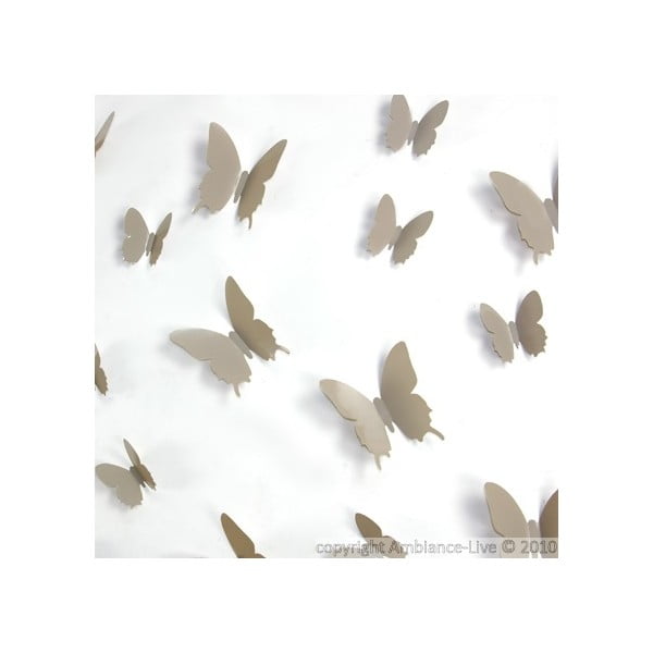 Zestaw 12 brązowych naklejek 3D Ambiance Light Brown Butterflies-image-1