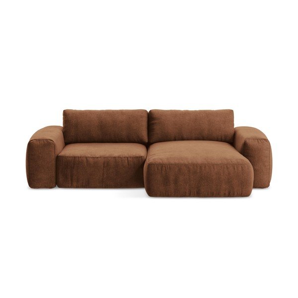 Rozkładany narożnik z tkaniny szenilowej (prawostronny/z szezlongiem) w kolorze terakoty Kuki – Makamii