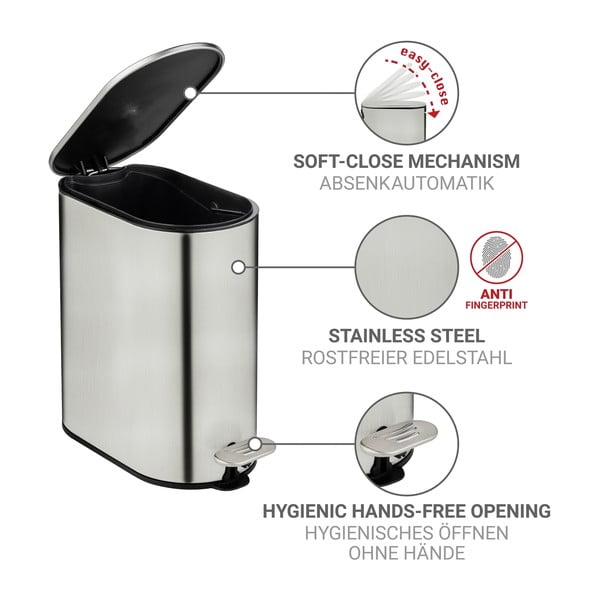 Kosz na śmieci z pedałem ze stali nierdzewnej w kolorze matowego srebra 5 l Collungo – Wenko-image-3