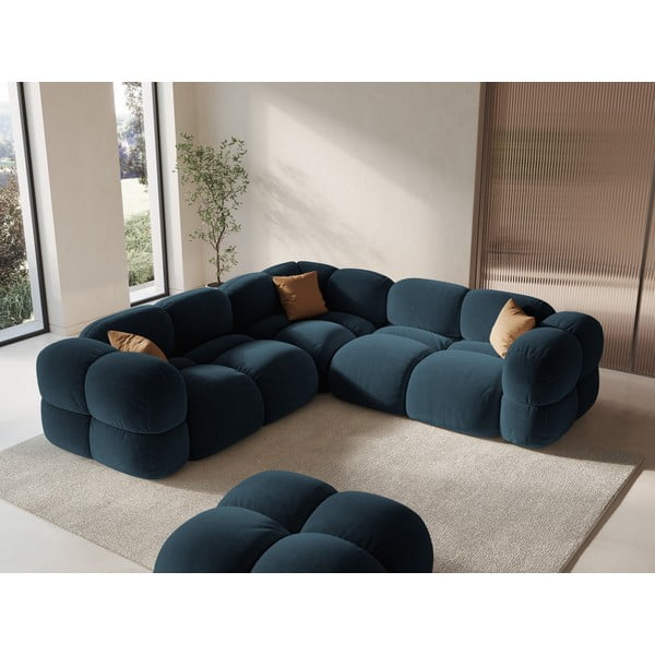 Ciemnoniebieski aksamitny narożnik Loretto – Cosmopolitan Design-image-1