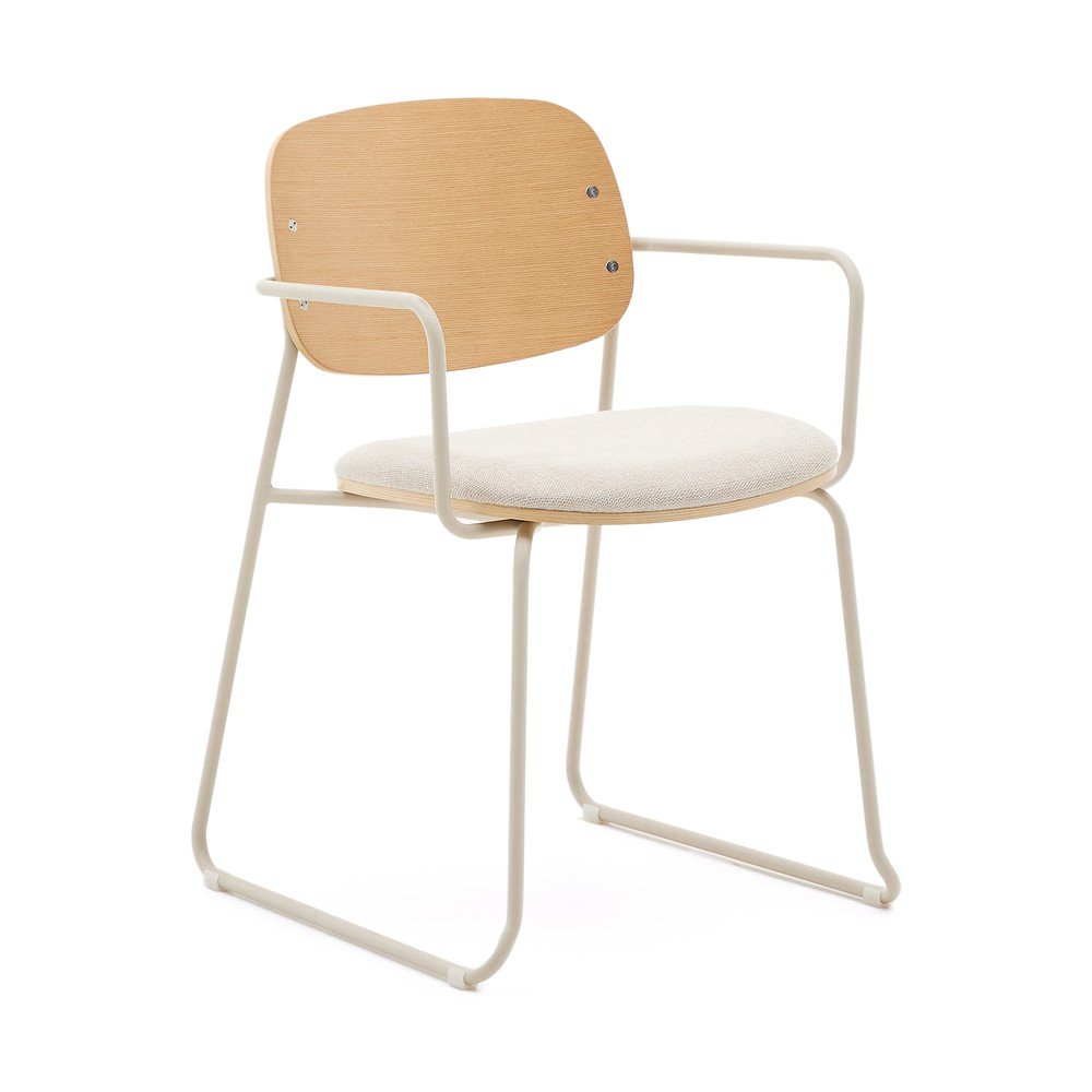 Beżowo-naturalne metalowe krzesło z podłokietnikami Meli – Kave Home