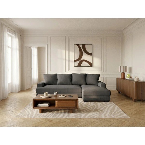 Ciemnoszary sztruksowy rozkładany/ze schowkiem narożnik (prawostronny/z szezlongiem) Campi – Bobochic Paris-image-2