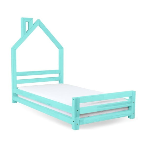 Turkusowe łóżko dziecięce z drewna świerkowego Benlemi Wally, 80x180 cm