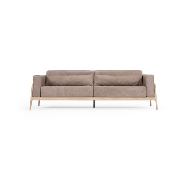 Jasnobrązowa sofa z bawolej skóry z konstrukcją z litego drewna dębowego Gazzda Fawn, 240 cm