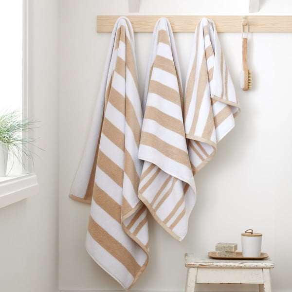 Biały/beżowy bawełniany ręcznik 50x85 cm Stripe Jacquard – Bianca