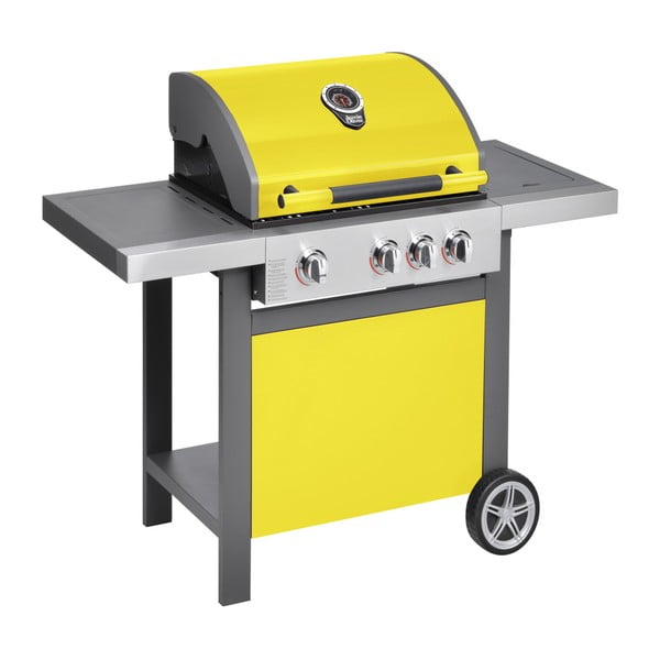 Żółty grill gazowy z 3 palnikami, termometrem i boczną kuchenką Jamie Oliver BBQ