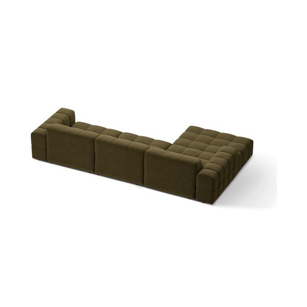 Aksamitny narożnik (lewostronny/z szezlongiem) w kolorze khaki Chicago – Cosmopolitan Design-image-2