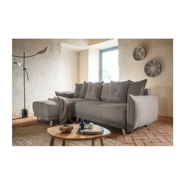 Jasnobrązowy sztruksowy rozkładany narożnik (strona zmienna) Lazy Lukka – Miuform-image-1