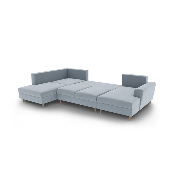 Jasnoniebieski aksamitny rozkładany narożnik ze schowkiem (lewostronny/w kształcie litery U) Kyoto – Cosmopolitan Design-image-3