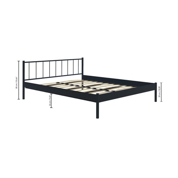 Czarne metalowe łóżko dwuosobowe ze stelażem 160x200 cm Falez – Kalune Design-image-2