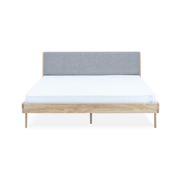 Szare/naturalne łóżko dwuosobowe z litego drewna dębowego 180x200 cm Fawn – Gazzda