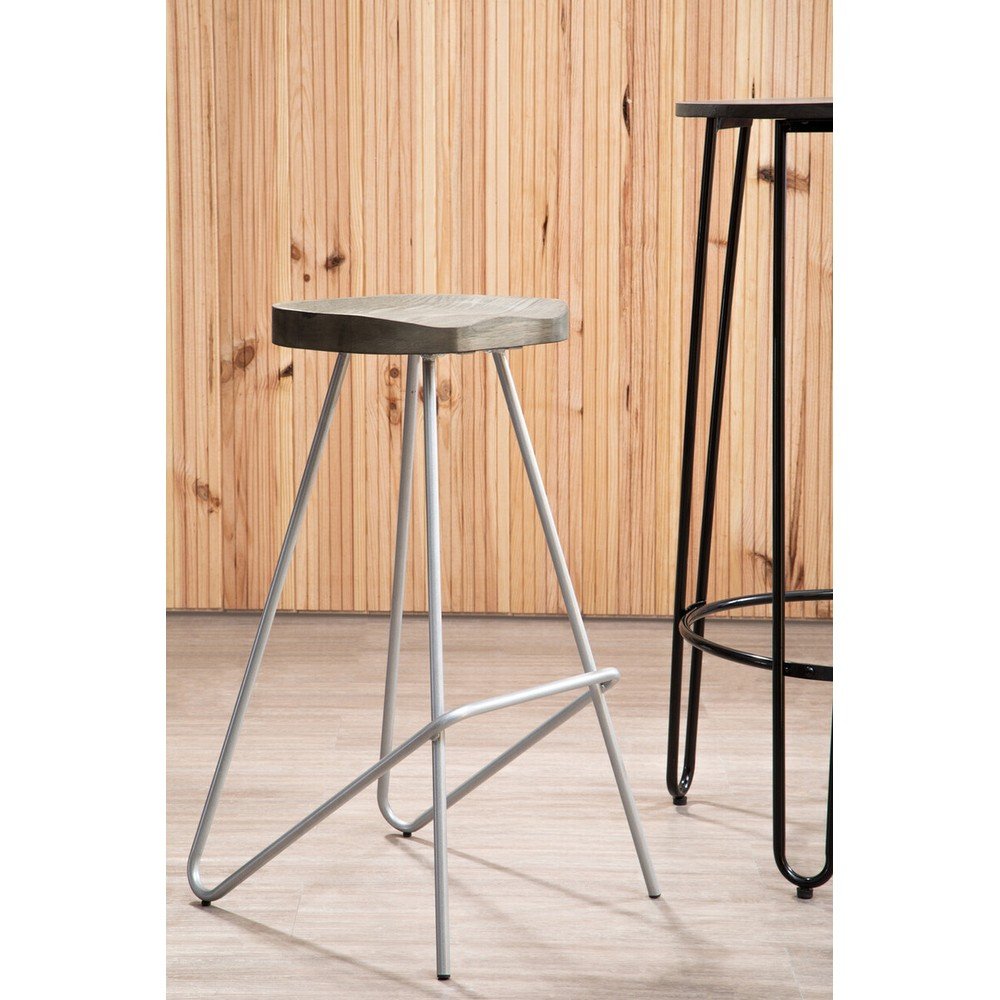 Hoker z litego drewna wiązu w kolorze srebra/w naturalnym kolorze (wysokość siedziska 78 cm) District – Premier Housewares (zdjęcie 7)