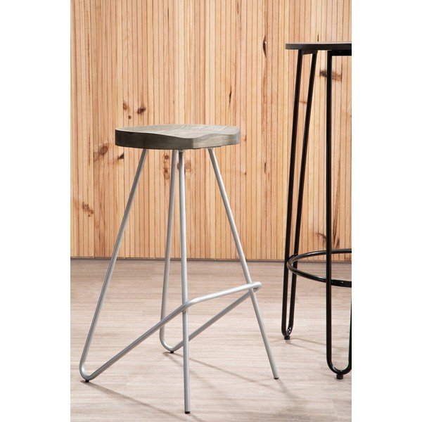 Hoker z litego drewna wiązu w kolorze srebra/w naturalnym kolorze (wysokość siedziska 78 cm) District – Premier Housewares-image-1