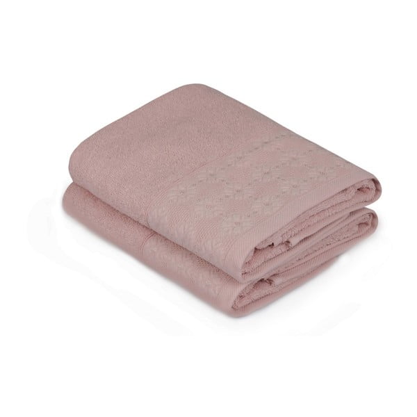 Komplet 2 różowych bawełnianych ręczników w odcieniu dusty rose Provence, 50x90 cm