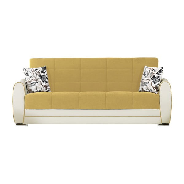 Ciemnożółto-kremowa trzyosobowa sofa rozkładana ze schowkiem Esidra Rest