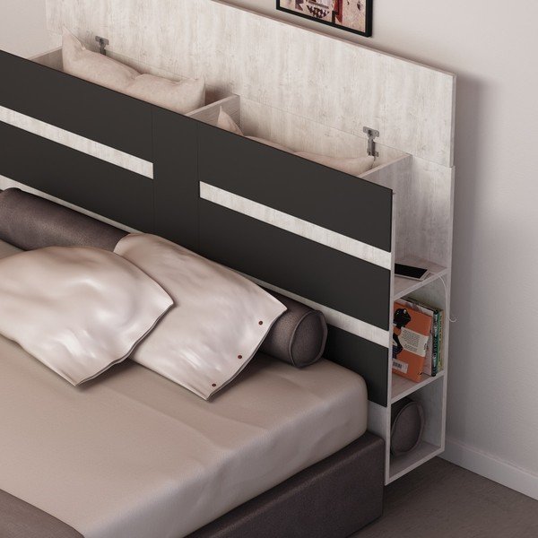 Biały zagłówek łóżka ze schowkiem i antracytowym elementem Homitis Eddo-image-1