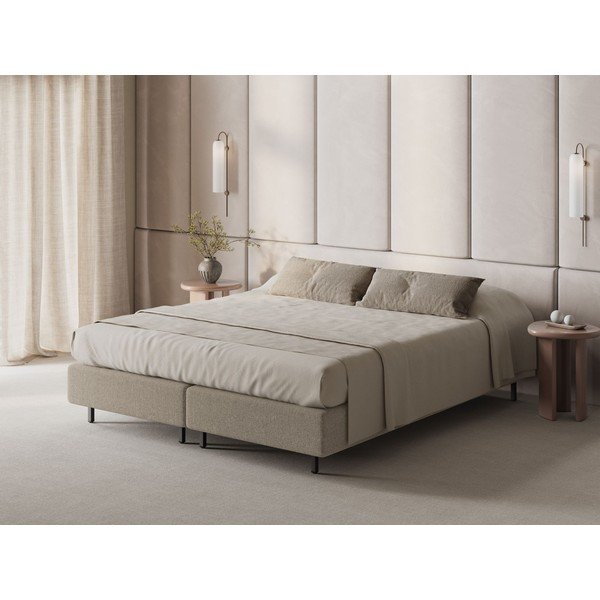 Beżowe tapicerowane łóżko dwuosobowe bez zagłówka 140x200 cm Whale – Micadoni -image-1