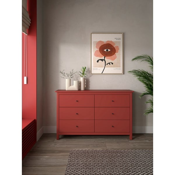 Czerwona niska komoda z drewna sosnowego 130x80 cm Misti – Marckeric-image-1