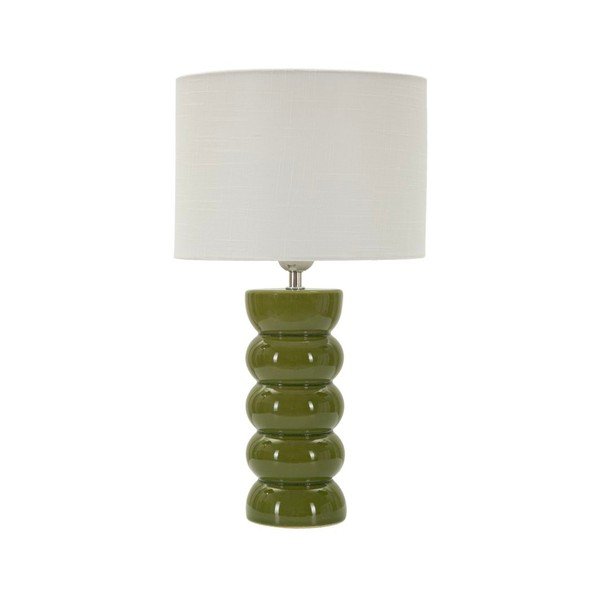 Biała/zielona lampa stołowa ceramiczna z tekstylnym kloszem (wysokość 46 cm) Torr – Mauro Ferretti