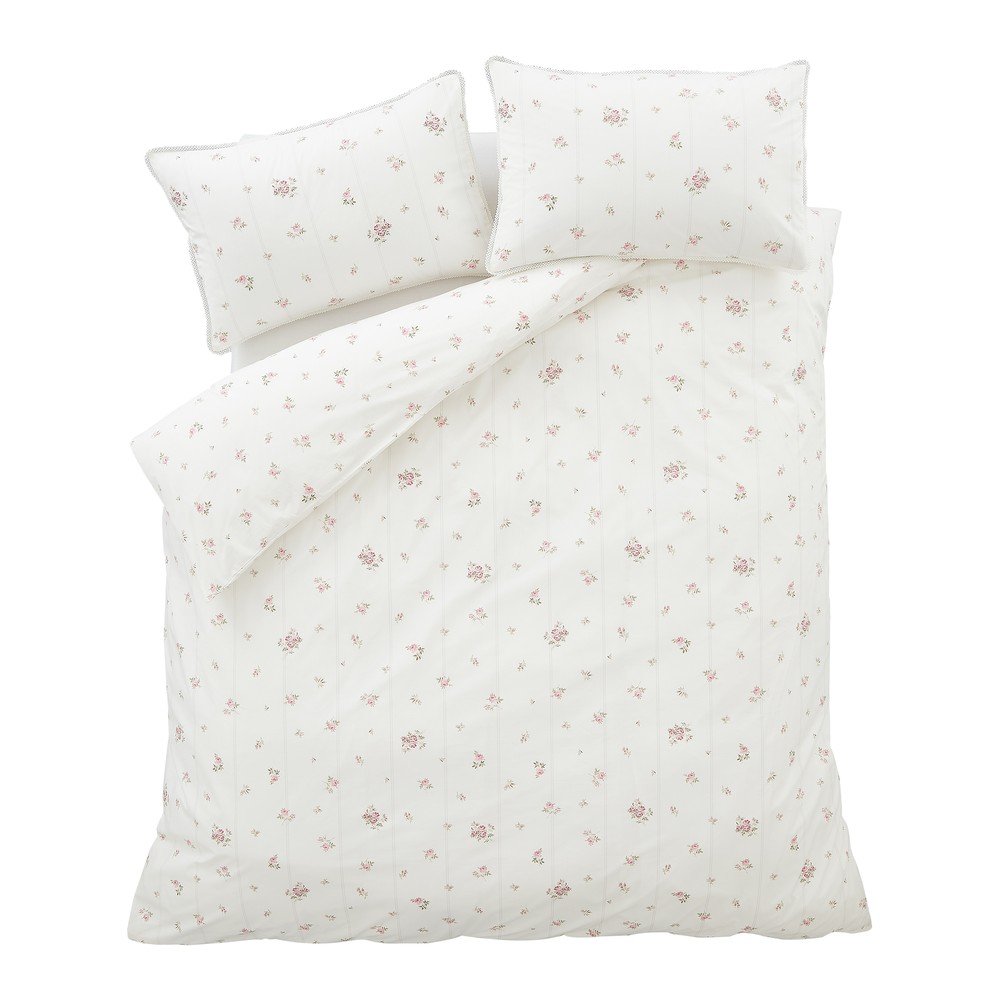 Kremowa pościel jednoosobowa z perkalu bawełnianego 135x200 cm Vintage Rosebud Lace – Bianca