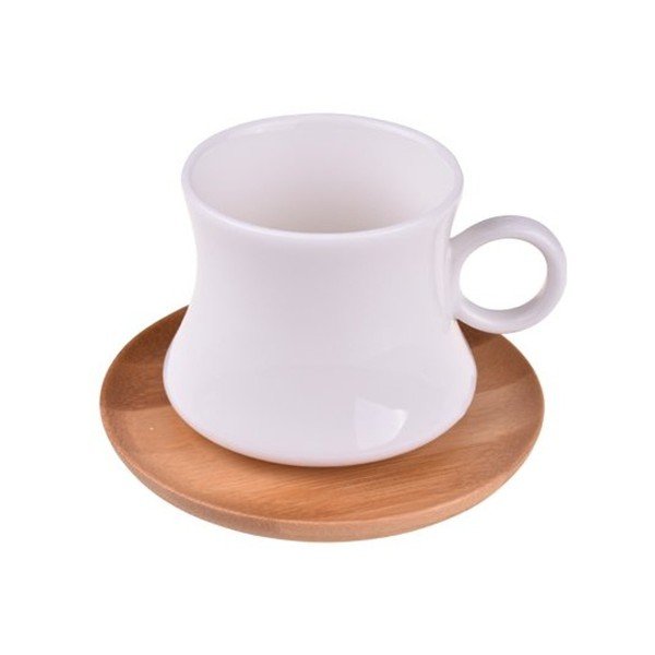 Zestaw 6 kubków porcelanowych i bambusowego stojaka Bambum Largi-image-1