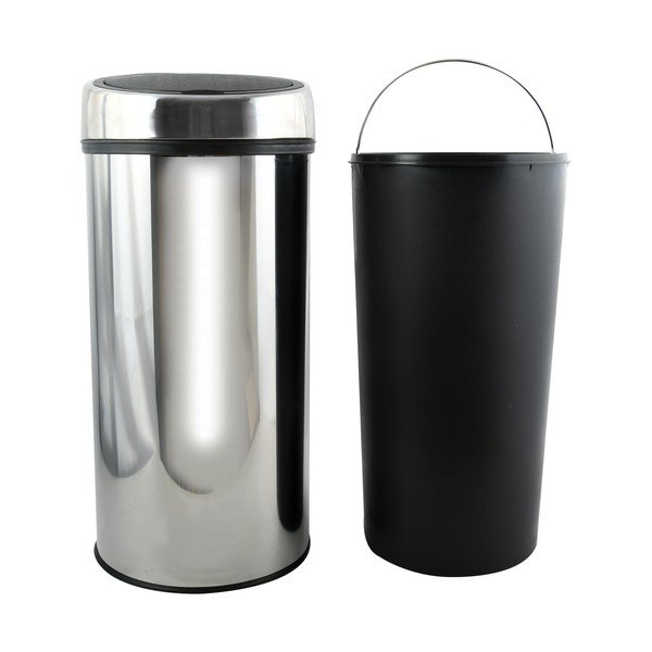 Stalowy kosz na śmieci otwierany na dotyk w kolorze srebra z połyskiem 30 l – MSV-image-2