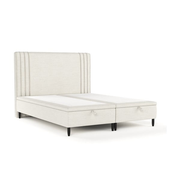 Beżowe tapicerowane łóżko dwuosobowe ze schowkiem 140x200 cm Musca – Maison de Rêve