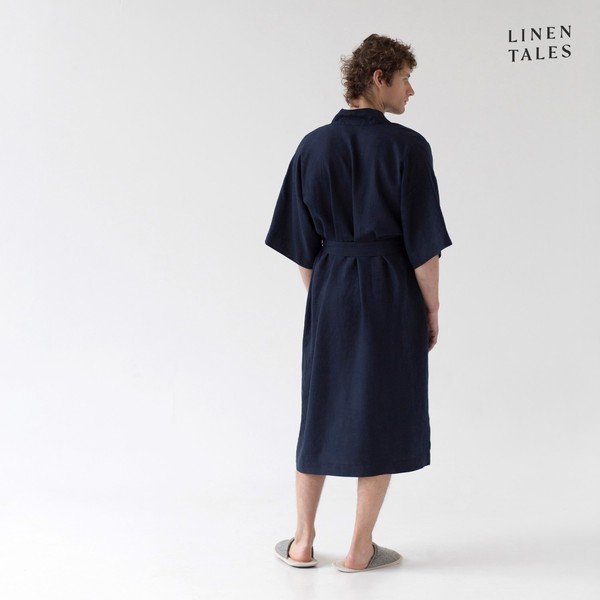 Ciemnoniebieski lniany szlafrok w rozmiarze S/M Summer – Linen Tales-image-2