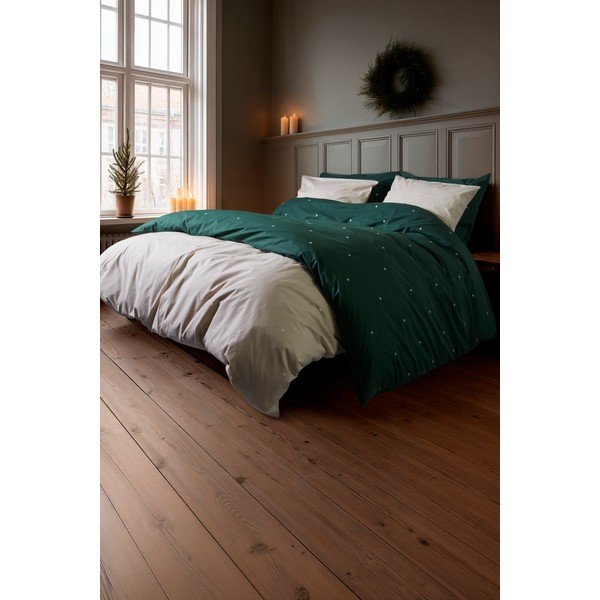 Beżowa pościel jednoosobowa z perkalu bawełnianego 140x200 cm Christmas Fable – JUNA-image-4