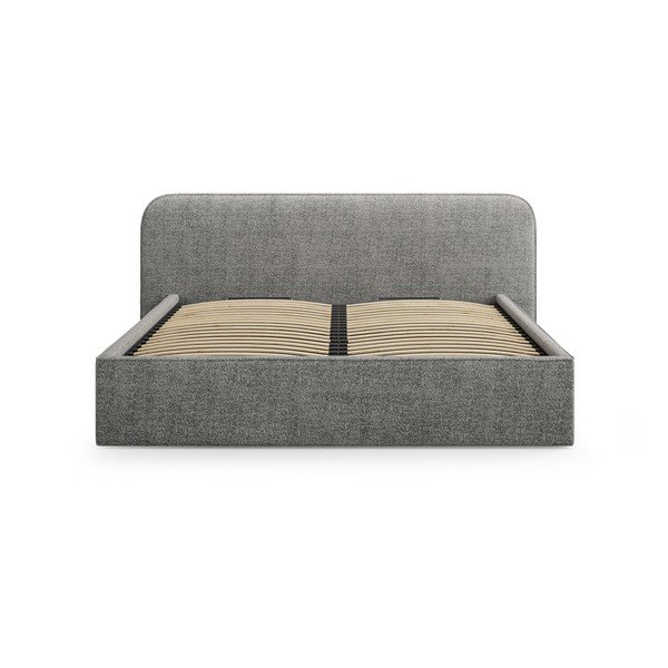 Ciemnoszare tapicerowane łóżko dwuosobowe ze schowkiem i stelażem 160x200 cm Elizabeth – Micadoni -image-4