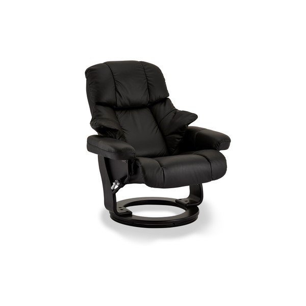 Czarny skórzany fotel rozkładany z podnóżkiem Furnhouse Crown-image-1