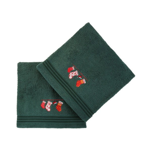 Zestaw 2 zielonych świątecznych ręczników Stockings, 70x140 cm