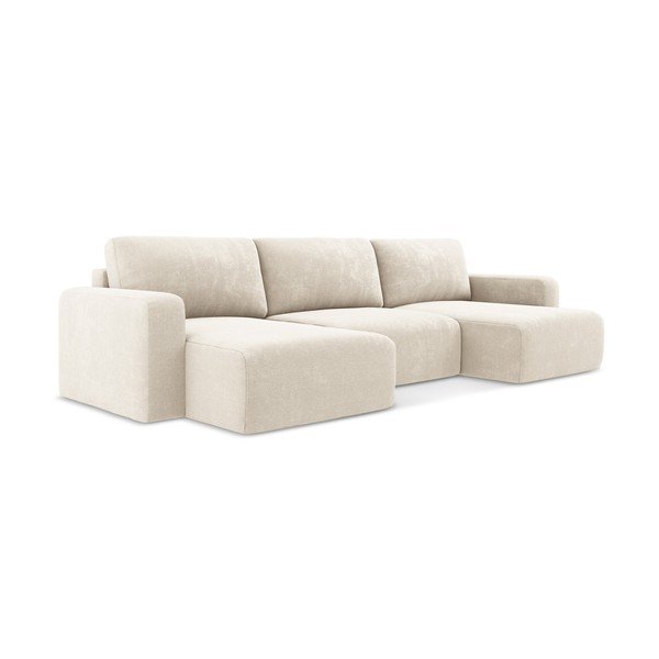 Kremowy rozkładany/ze schowkiem narożnik z tkaniny szenilowej (w kształcie litery U) Kona – Makamii-image-2