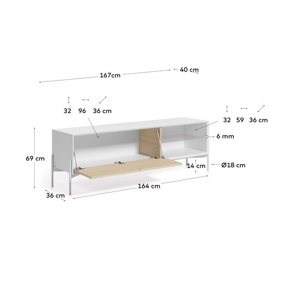Biała komoda pod TV z drzwiczkami z drewna jesionu Kave Home Marielle, szer. 167 cm-image-3