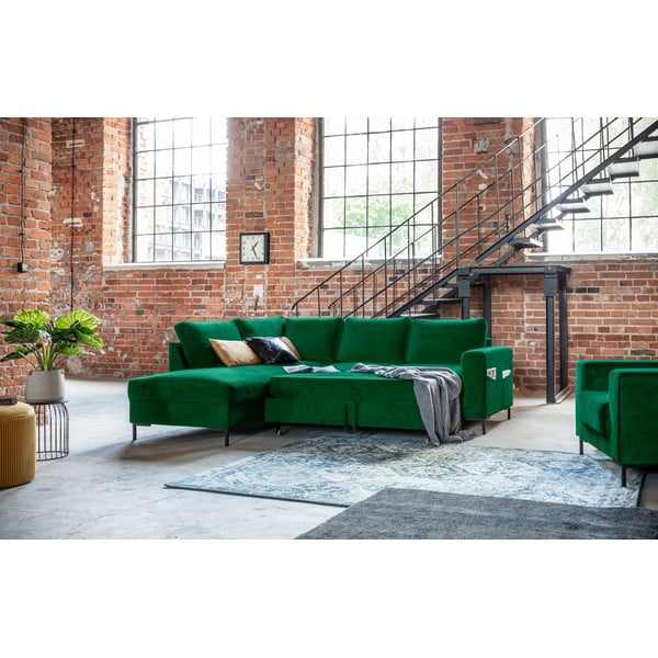 Ciemnozielony aksamitny rozkładany narożnik (lewostronny) Lofty Lilly – Miuform-image-4