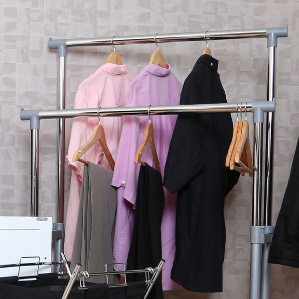 Metalowy teleskopowy stojak na ubrania na kółkach w kolorze srebra – Premier Housewares-image-1