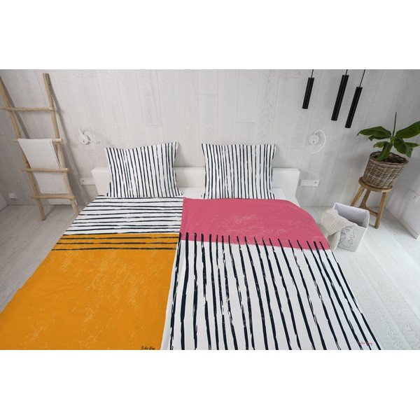 Pościel jednoosobowa z satyny bawełnianej 140x200 cm Black Stripes in Colors – Butter Kings-image-1