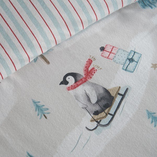 Flanelowa pościel dwuosobowa w naturalnym kolorze 200x200 cm Brushed Christmas Penguins – Catherine Lansfield-image-2