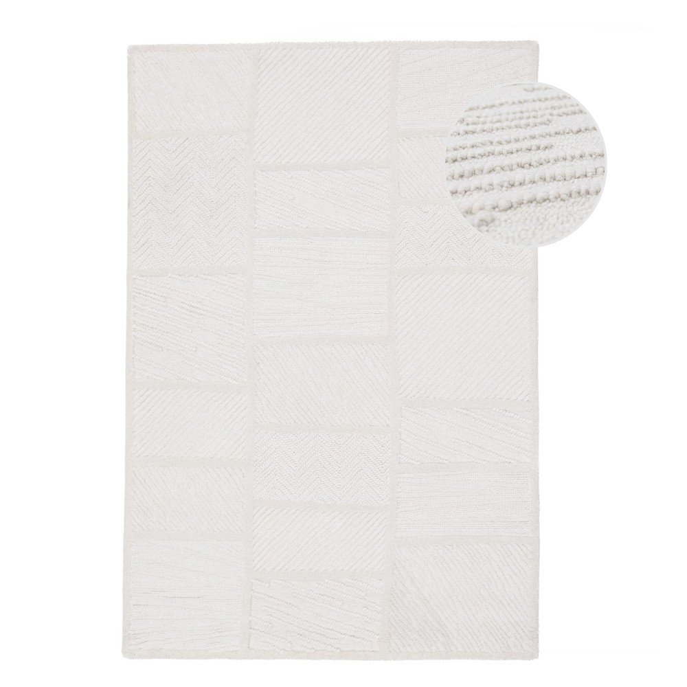Biały dywan z mieszanki wełny tkany ręcznie 140x200 cm Sculptured Blocks – Flair Rugs