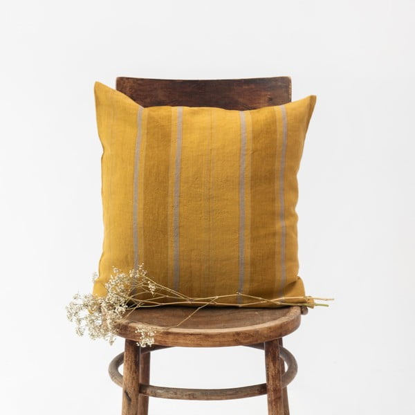 Lniana poszewka na poduszkę 40x40 cm Amber Bronze Stripes – Linen Tales