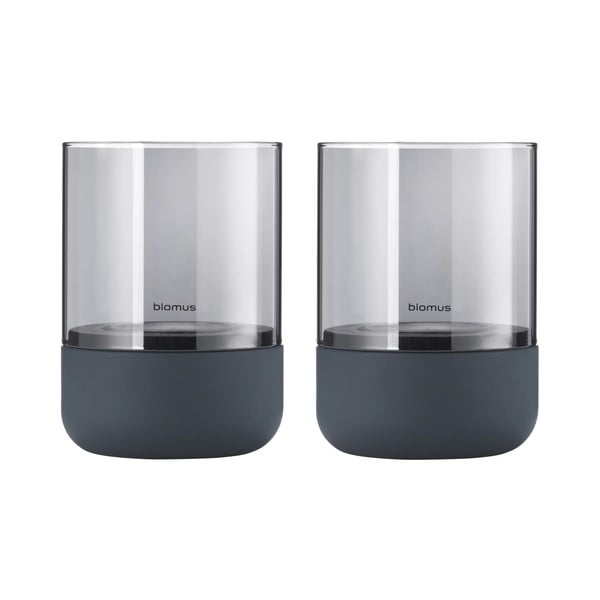 Zestaw 2 szarych szklanych świeczników z betonową konstrukcją Blomus Calma