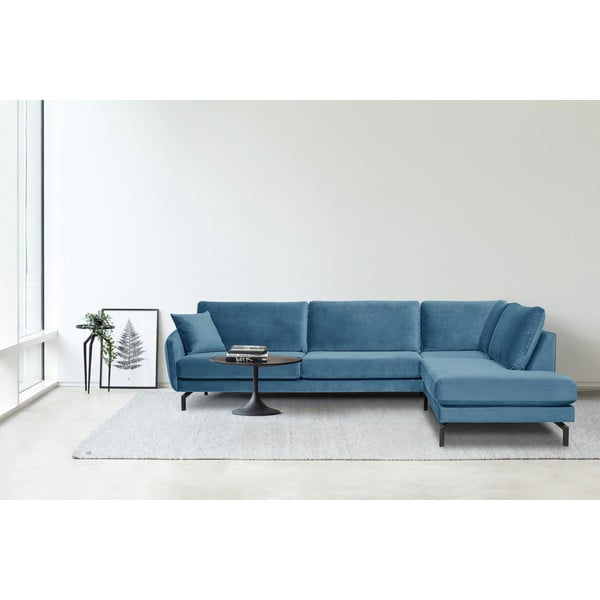 Niebieski narożnik z aksamitnym obiciem Scandic Magic, prawostronny-image-1