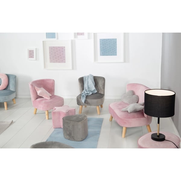 Jasnoszary aksamitny fotel dziecięcy Lil Sofa – Roba-image-2